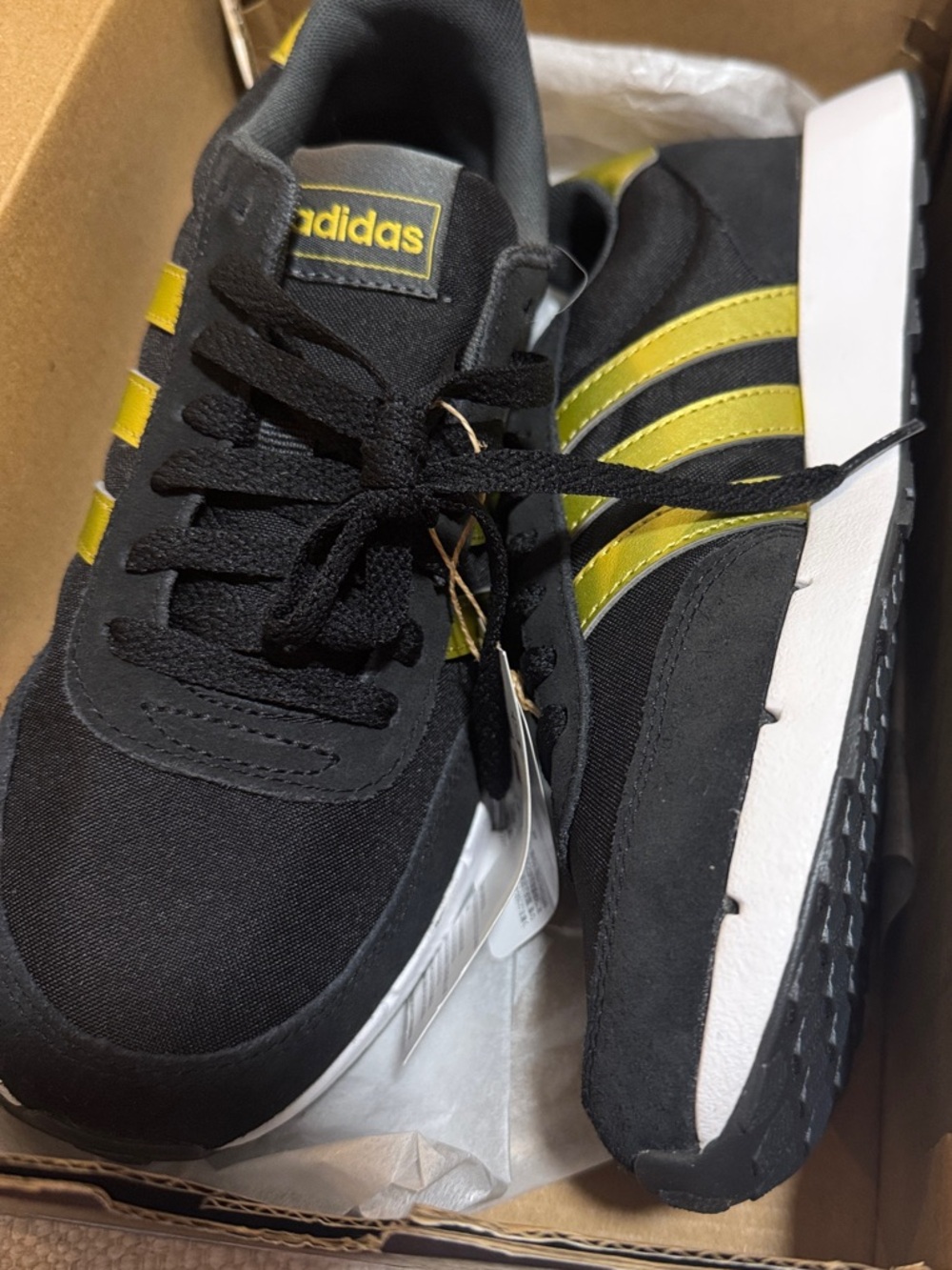 adidas Kids Black and Gold Run 60s 2.0  Retro Runner Sneakers